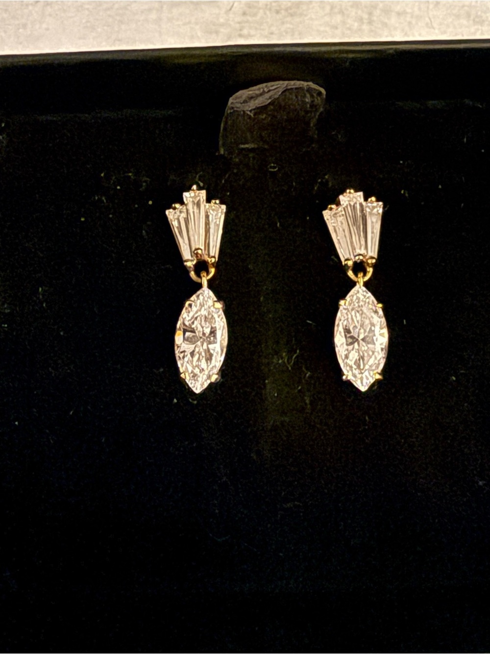 Elegant Vintage 14k Gold-Tone CZ Drop Earrings - Clear/Gold